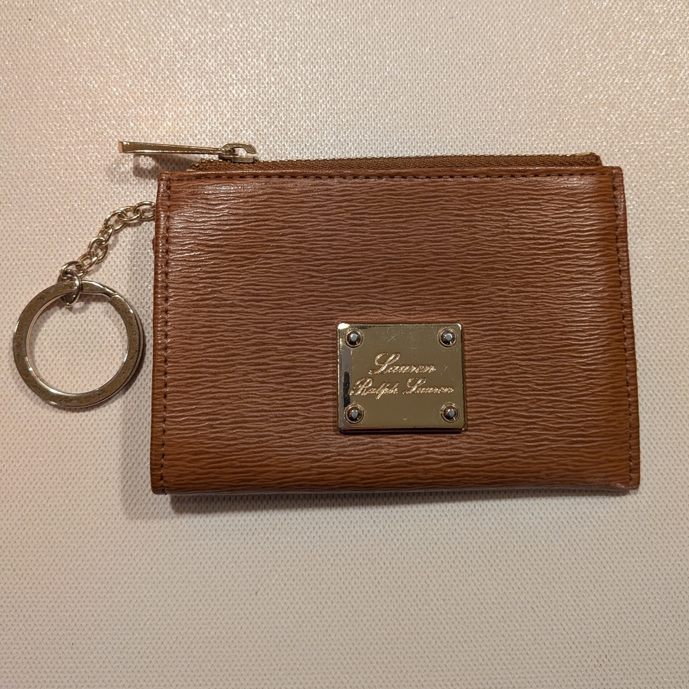 Lauren Ralph Lauren Newbury Tan Leather Zip Wallet With Keychain